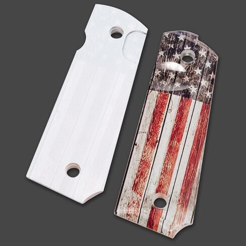 بارد اليد 1911 قبضة ، أكريليك مصقول عالية ، مع علم الولايات المتحدة الأمريكية الوطنية ، الحجم الكامل (الحكومة/القائد) ، براغي الذهب بما في ذلك ، Cut Safety Cut in Kuwait