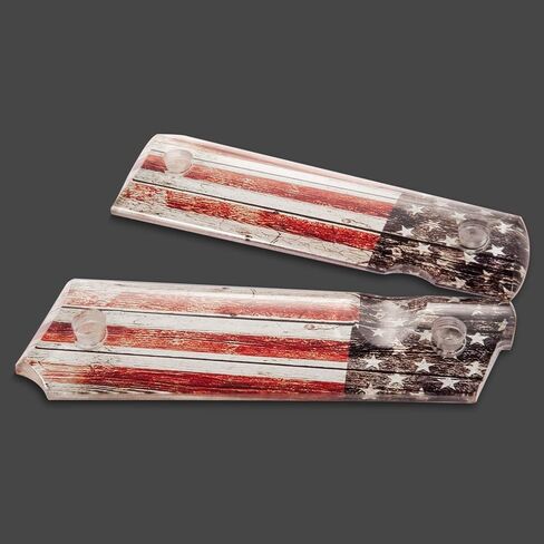 بارد اليد 1911 قبضة ، أكريليك مصقول عالية ، مع علم الولايات المتحدة الأمريكية الوطنية ، الحجم الكامل (الحكومة/القائد) ، براغي الذهب بما في ذلك ، Cut Safety Cut in Kuwait