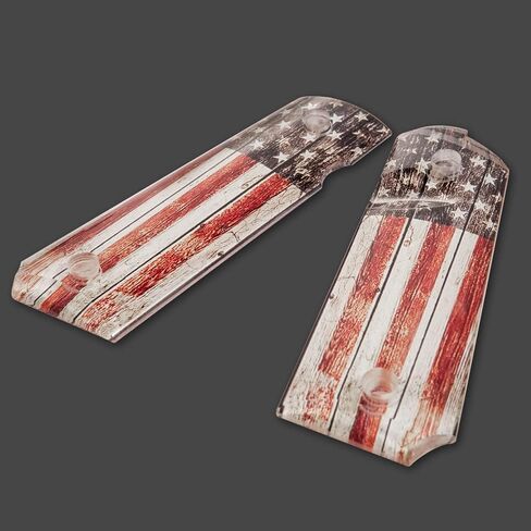 بارد اليد 1911 قبضة ، أكريليك مصقول عالية ، مع علم الولايات المتحدة الأمريكية الوطنية ، الحجم الكامل (الحكومة/القائد) ، براغي الذهب بما في ذلك ، Cut Safety Cut in Kuwait