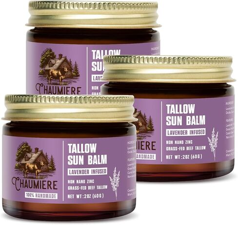 Lavender Tallow Sunscreen SPF 50 – Grass-Fed Beef Tallow Balm with Carrot Seed Oil & Non-Nano Zinc – Organic Face & Body Moisturizer, Reef Safe, Naturally Scented – 2.5oz, Made in USA in Kuwait