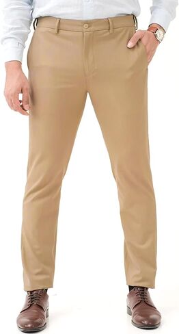 WANMINHAI رجل 4-Way تمتد شقة الجبهة سروال فستان رجالي 5 جيوب سراويل تقليدية استرخاء صالح تمتد الخصر in Kuwait