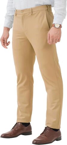 WANMINHAI رجل 4-Way تمتد شقة الجبهة سروال فستان رجالي 5 جيوب سراويل تقليدية استرخاء صالح تمتد الخصر in Kuwait