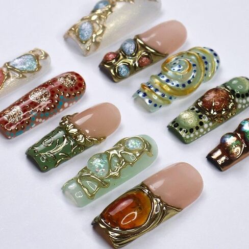 Arcanum Mystical Handmade Press on Nails ، Long Press Nails Tips Cover Cover 10pcs Arcanum Mystical Press on Nails Fake Nails 3D Easy Wear in Saudi Arabia