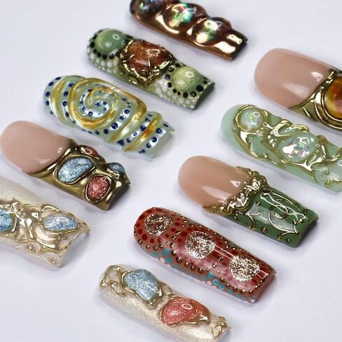 Arcanum Mystical Handmade Press on Nails ، Long Press Nails Tips Cover Cover 10pcs Arcanum Mystical Press on Nails Fake Nails 3D Easy Wear in Saudi Arabia