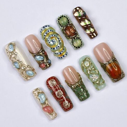 Arcanum Mystical Handmade Press on Nails ، Long Press Nails Tips Cover Cover 10pcs Arcanum Mystical Press on Nails Fake Nails 3D Easy Wear in Saudi Arabia