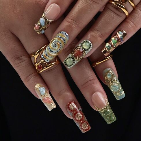 Arcanum Mystical Handmade Press on Nails ، Long Press Nails Tips Cover Cover 10pcs Arcanum Mystical Press on Nails Fake Nails 3D Easy Wear in Saudi Arabia