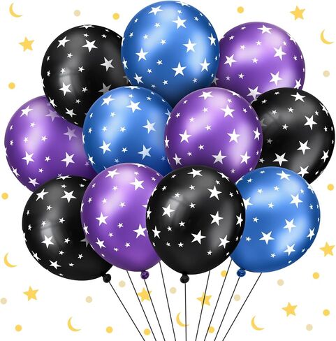 60 Pcs 12 Inch Galaxy Birthday Party Balloons Black Latex Outer Space Planet Balloons Space Theme Birthday Party Decorations Supplies for Teens and Adult in Saudi Arabia