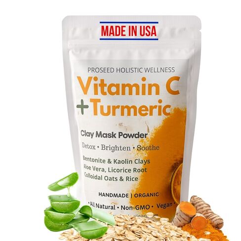 قناع طين فيتامين C الكركم C - قناع للوجه والجسم مع منصات ، الألوة والطين الطبيعي للبشرة الحساسة ، والمسام ، ومظهر العيب ، وحتى ندبات البشرة ، والبشرة الباهتة ، والرؤوس السوداء in Kuwait