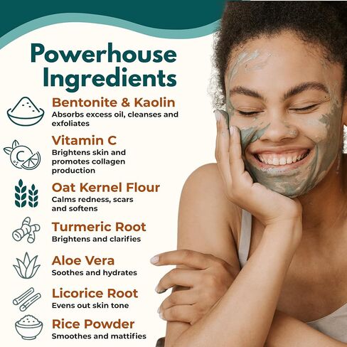 قناع طين فيتامين C الكركم C - قناع للوجه والجسم مع منصات ، الألوة والطين الطبيعي للبشرة الحساسة ، والمسام ، ومظهر العيب ، وحتى ندبات البشرة ، والبشرة الباهتة ، والرؤوس السوداء in Kuwait