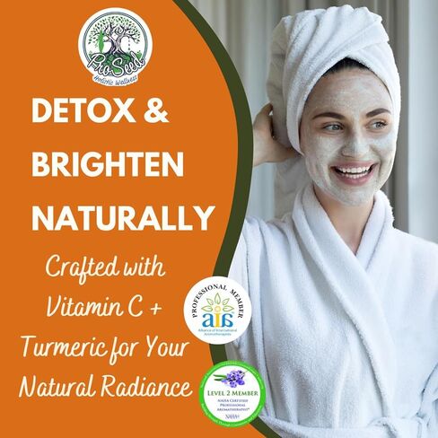 قناع طين فيتامين C الكركم C - قناع للوجه والجسم مع منصات ، الألوة والطين الطبيعي للبشرة الحساسة ، والمسام ، ومظهر العيب ، وحتى ندبات البشرة ، والبشرة الباهتة ، والرؤوس السوداء in Kuwait