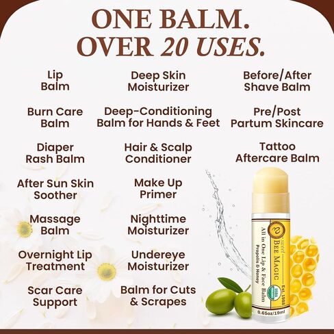 Sweet Bee Naturals Magic Wand - Certified Organic Lip and Face Moisturizing Wand - Natural Chapstick and Balm Wand for Dry Skin and Lips, Non Petroleum Jelly for All Ages and Skin Types, Pack of 2 in Saudi Arabia