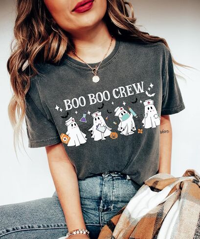 قميص ممرضة Comfort Colors® Halloween ، ممرضة بو بوو طاقم القمصان للنساء ، قميص ممرضة مضحكة ، مطابقة للقمصان ممرضة الهالوين للنساء in Kuwait