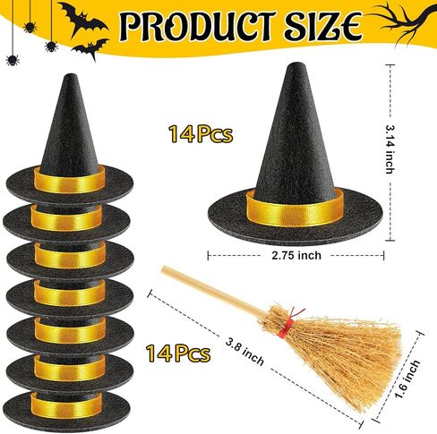 ZHWKMYP 14Pcs Mini Witch Hat, Small Witch Hats for Crafts, Felt Witch Hats and Brooms for Halloween Handmade Wine Bottle Party Decor in Saudi Arabia