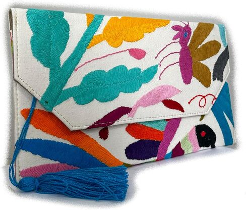 Clutch Bag "Juana", made by Jühue Artesanal, handmade bag made in Mexico, Multicolor Clutch bag, Hand embroidery, unique piece, Embroidered clutch bag, Mexican embroidery, Made in Mexico in Saudi Arabia