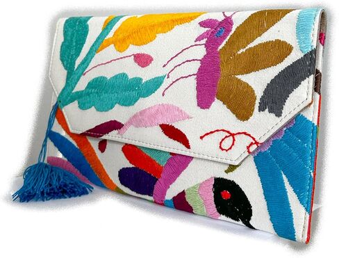 Clutch Bag "Juana", made by Jühue Artesanal, handmade bag made in Mexico, Multicolor Clutch bag, Hand embroidery, unique piece, Embroidered clutch bag, Mexican embroidery, Made in Mexico in Saudi Arabia