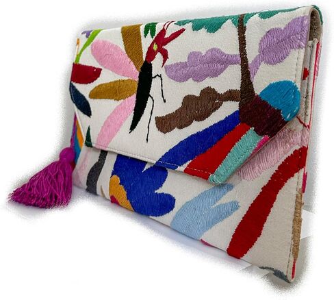 Clutch Bag "Juana", made by Jühue Artesanal, handmade bag made in Mexico, Multicolor Clutch bag, Hand embroidery, unique piece, Embroidered clutch bag, Mexican embroidery, Made in Mexico in Saudi Arabia