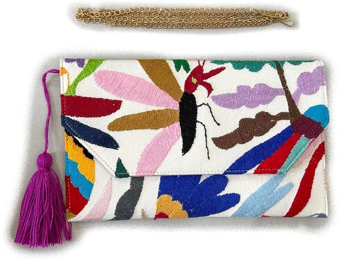 Clutch Bag "Juana", made by Jühue Artesanal, handmade bag made in Mexico, Multicolor Clutch bag, Hand embroidery, unique piece, Embroidered clutch bag, Mexican embroidery, Made in Mexico in Saudi Arabia