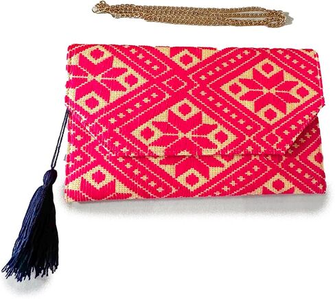 Clutch Bag "Juana", made by Jühue Artesanal, handmade bag made in Mexico, Pink clutch bag, Hand embroidery, unique piece, Embroidered clutch bag, Mexican embroidery, Made in Mexico in Saudi Arabia