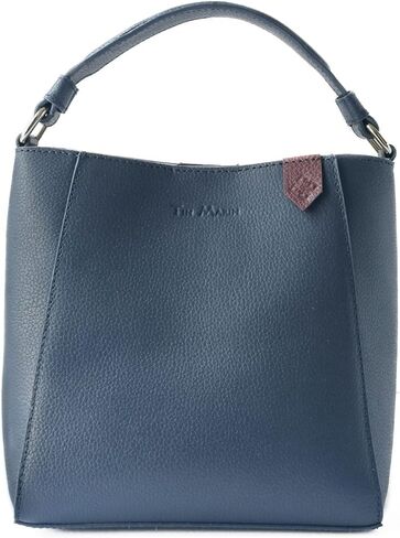 Yaya Leather Bucket Bag - Navy Blue, Genuine Pebbled Cowhide Leather Crossbody Purse for Women | Handmade in Mexico | Top Handle & Detachable Strap | Tin Marin Artisan Bag in Saudi Arabia