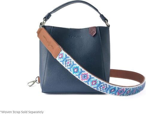 Yaya Leather Bucket Bag - Navy Blue, Genuine Pebbled Cowhide Leather Crossbody Purse for Women | Handmade in Mexico | Top Handle & Detachable Strap | Tin Marin Artisan Bag in Saudi Arabia