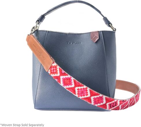 Yaya Leather Bucket Bag - Navy Blue, Genuine Pebbled Cowhide Leather Crossbody Purse for Women | Handmade in Mexico | Top Handle & Detachable Strap | Tin Marin Artisan Bag in Saudi Arabia