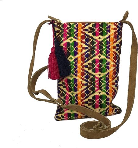 Crossbody "Angelica", made by Jühue Artesanal, Made in Mexico, Multicolor bag, handembroidery, unique piece, Embroidered bag, Mexican embroidery, Handmade, Suede Crossbody, Crossbody embroidery in Saudi Arabia