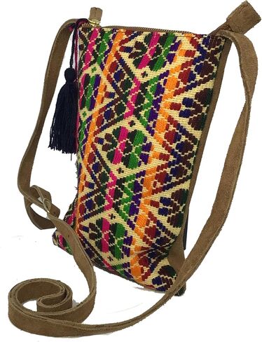 Crossbody "Angelica", made by Jühue Artesanal, Made in Mexico, Multicolor bag, handembroidery, unique piece, Embroidered bag, Mexican embroidery, Handmade, Suede Crossbody, Crossbody embroidery in Saudi Arabia