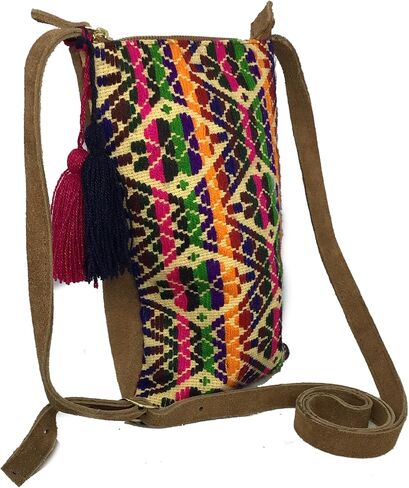 Crossbody "Angelica", made by Jühue Artesanal, Made in Mexico, Multicolor bag, handembroidery, unique piece, Embroidered bag, Mexican embroidery, Handmade, Suede Crossbody, Crossbody embroidery in Saudi Arabia