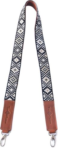 Woven Bag Strap - Black & White with Tan Leather, Purse Strap, Hand Woven Bag Strap, Embroidered Crossbody Strap, Guitar Strap in Saudi Arabia
