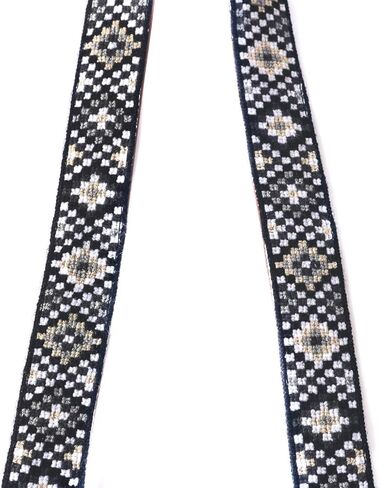 Woven Bag Strap - Black & White with Tan Leather, Purse Strap, Hand Woven Bag Strap, Embroidered Crossbody Strap, Guitar Strap in Saudi Arabia