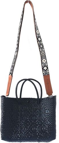 Woven Bag Strap - Black & White with Tan Leather, Purse Strap, Hand Woven Bag Strap, Embroidered Crossbody Strap, Guitar Strap in Saudi Arabia