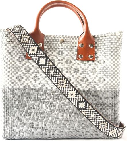Woven Bag Strap - Black & White with Tan Leather, Purse Strap, Hand Woven Bag Strap, Embroidered Crossbody Strap, Guitar Strap in Saudi Arabia