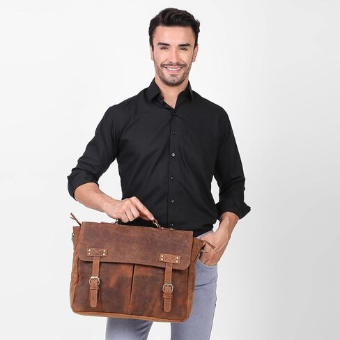حقيبة جلدية كاملة للحبوب - حقيبة كمبيوتر محمول أنيق ودائم للرجال والنساء ، مثالية للعمل والأعمال والسفر in Saudi Arabia
