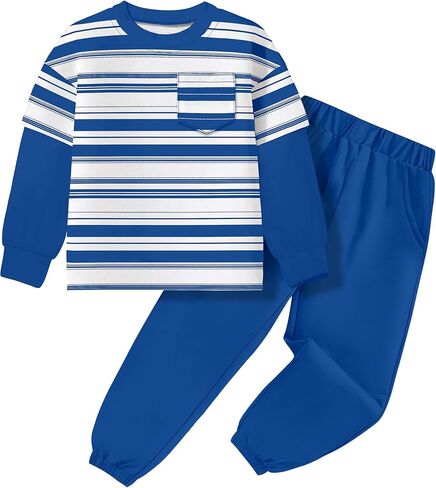 Boys Clothes with Solid Color Boys Sweatpants and Striped Pocket Sweatshirt 2 Piece Fall Winter Kids Clothing 4-12Y in Kuwait