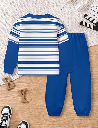 Boys Clothes with Solid Color Boys Sweatpants and Striped Pocket Sweatshirt 2 Piece Fall Winter Kids Clothing 4-12Y in Kuwait