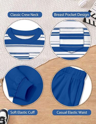 Boys Clothes with Solid Color Boys Sweatpants and Striped Pocket Sweatshirt 2 Piece Fall Winter Kids Clothing 4-12Y in Kuwait