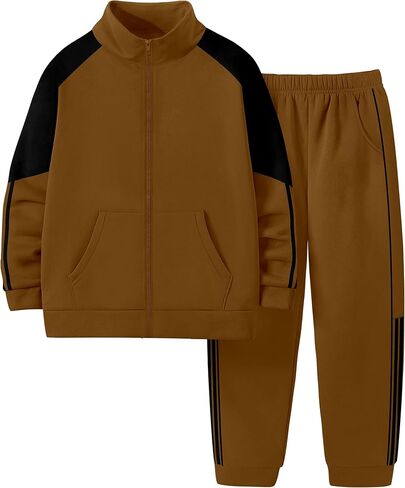 NECIOUS Boys Clothes 2 Piece Long Sleeve Zip Up Boys Sweatshirt Jacket and Jogging Sweatpants Kids Fall Winter Outfits 6-12Y in Kuwait