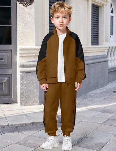 NECIOUS Boys Clothes 2 Piece Long Sleeve Zip Up Boys Sweatshirt Jacket and Jogging Sweatpants Kids Fall Winter Outfits 6-12Y in Kuwait