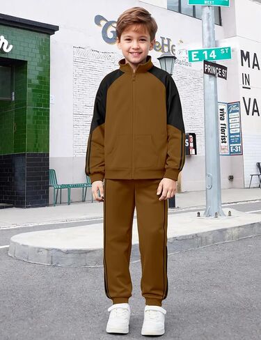 NECIOUS Boys Clothes 2 Piece Long Sleeve Zip Up Boys Sweatshirt Jacket and Jogging Sweatpants Kids Fall Winter Outfits 6-12Y in Kuwait