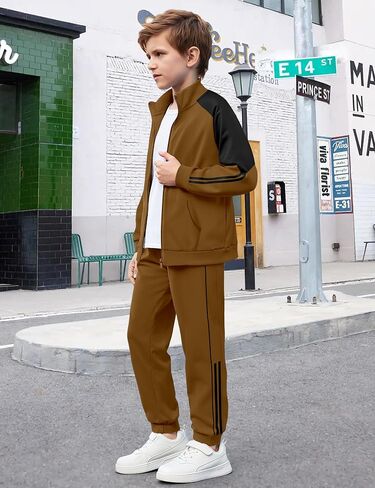 NECIOUS Boys Clothes 2 Piece Long Sleeve Zip Up Boys Sweatshirt Jacket and Jogging Sweatpants Kids Fall Winter Outfits 6-12Y in Kuwait