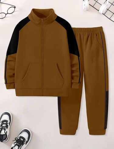 NECIOUS Boys Clothes 2 Piece Long Sleeve Zip Up Boys Sweatshirt Jacket and Jogging Sweatpants Kids Fall Winter Outfits 6-12Y in Kuwait