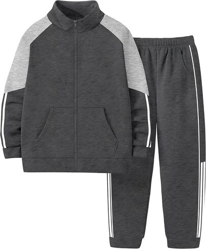 NECIOUS Boys Clothes 2 Piece Long Sleeve Zip Up Boys Sweatshirt Jacket and Jogging Sweatpants Kids Fall Winter Outfits 6-12Y in Kuwait