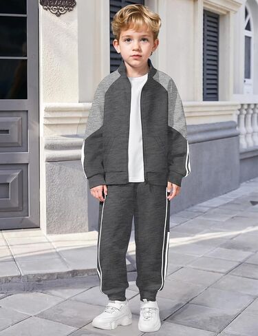 NECIOUS Boys Clothes 2 Piece Long Sleeve Zip Up Boys Sweatshirt Jacket and Jogging Sweatpants Kids Fall Winter Outfits 6-12Y in Kuwait