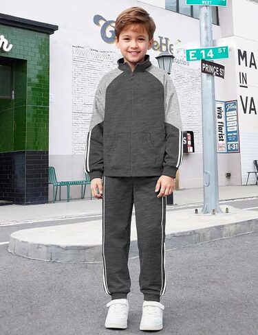 NECIOUS Boys Clothes 2 Piece Long Sleeve Zip Up Boys Sweatshirt Jacket and Jogging Sweatpants Kids Fall Winter Outfits 6-12Y in Kuwait