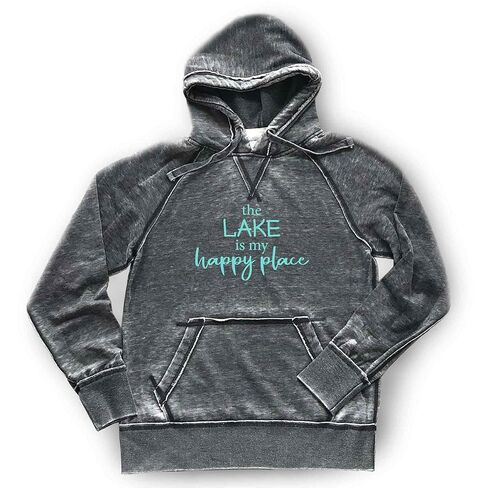 The Lake is my Happy Place Hoodie Lake Life Sweatshirt Bonfire Hoodie Soft Cozy Lightweight Burnout Hooded, Dark Grey in Kuwait