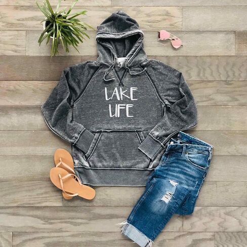 Lake Life Hoodie Sweatshirt Bonfire Lake Bum Soft Lightweight Burnout Hooded Sparkly Matte Metallic in Saudi Arabia