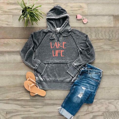 Lake Life Hoodie Sweatshirt Bonfire Lake Bum Soft Lightweight Burnout Hooded Sparkly Matte Metallic in Saudi Arabia