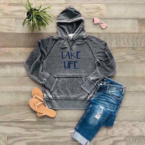 Lake Life Hoodie Sweatshirt Bonfire Lake Bum Soft Lightweight Burnout Hooded Sparkly Matte Metallic in Saudi Arabia