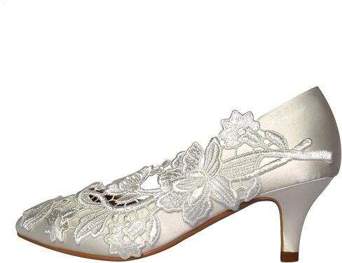 Women Wedding Shoes 2" Laces Bridal Close Toe Shoes Bridesmaid Wedding Heel Party Dress Shoe White in Saudi Arabia