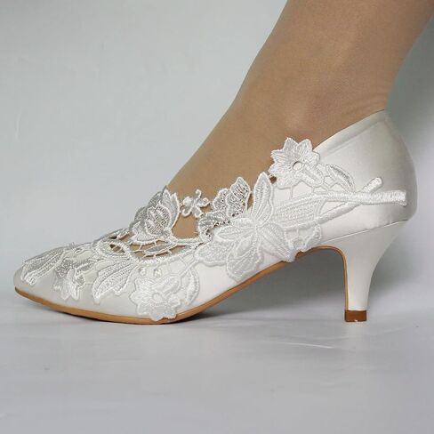 Women Wedding Shoes 2" Laces Bridal Close Toe Shoes Bridesmaid Wedding Heel Party Dress Shoe White in Saudi Arabia